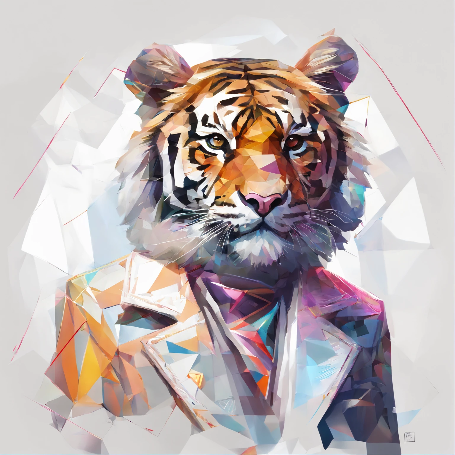 Perfect alignment, Cute little tiger in jacket,crystal vases,Rose flower, Wearing sunglasses, cheerfulness, Standing position, Abstract beauty, Centered, Looking at the camera, Facing the camera, nearing perfection, Dynamic, Highly detailed, smooth, Sharp focus, 8K, high definition resolution, illustration, Art by Carne Griffiths and Wadim Kashin, White background