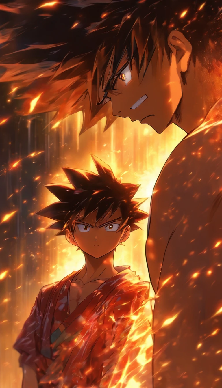 A young man standing before the Son, The Holy Son's expression was nervous, flickering eyes, ,32K, Best quality, Masterpiece, Super detail, High detail in the style of Yoshidai Monogatari anime