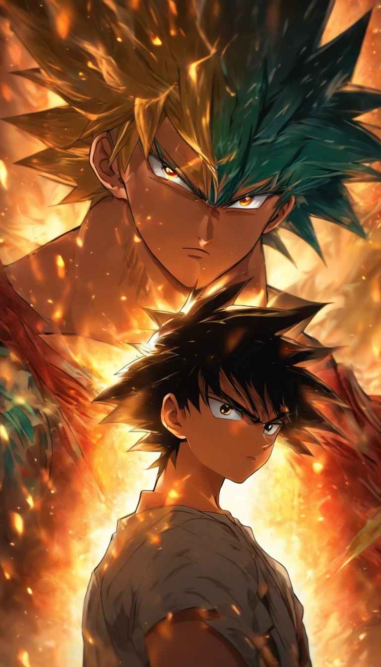 A young man standing before the Son, The Holy Son's expression was nervous, flickering eyes, ,32K, Best quality, Masterpiece, Super detail, High detail in the style of Yoshidai Monogatari anime