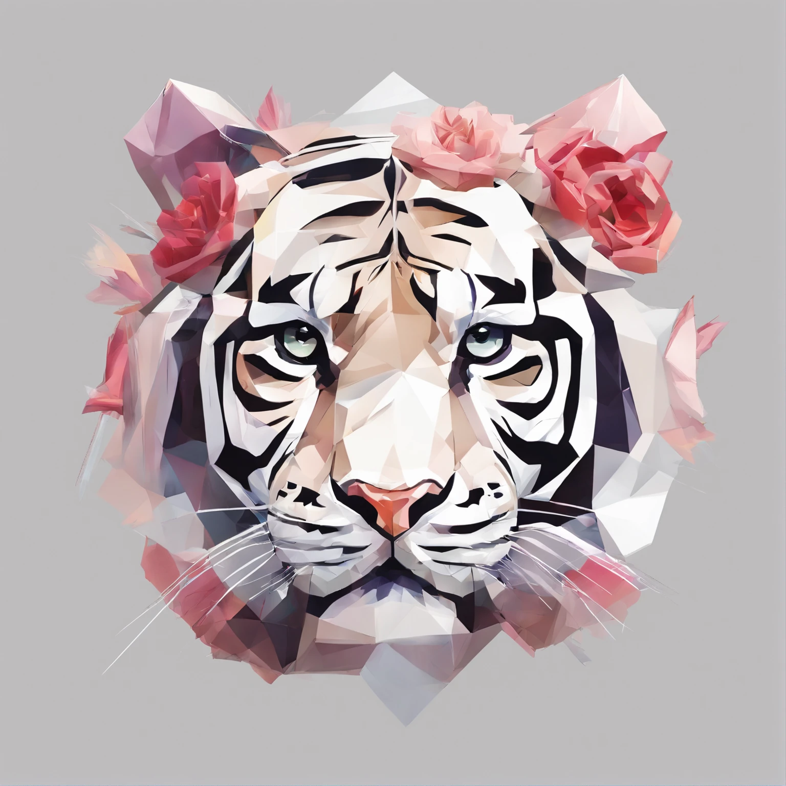 Perfect alignment, Cute little tiger in jacket,crystal vases,Rose flower, Wearing sunglasses, cheerfulness, Standing position, Abstract beauty, Centered, Looking at the camera, Facing the camera, nearing perfection, Dynamic, Highly detailed, smooth, Sharp focus, 8K, high definition resolution, illustration, Art by Carne Griffiths and Wadim Kashin, White background