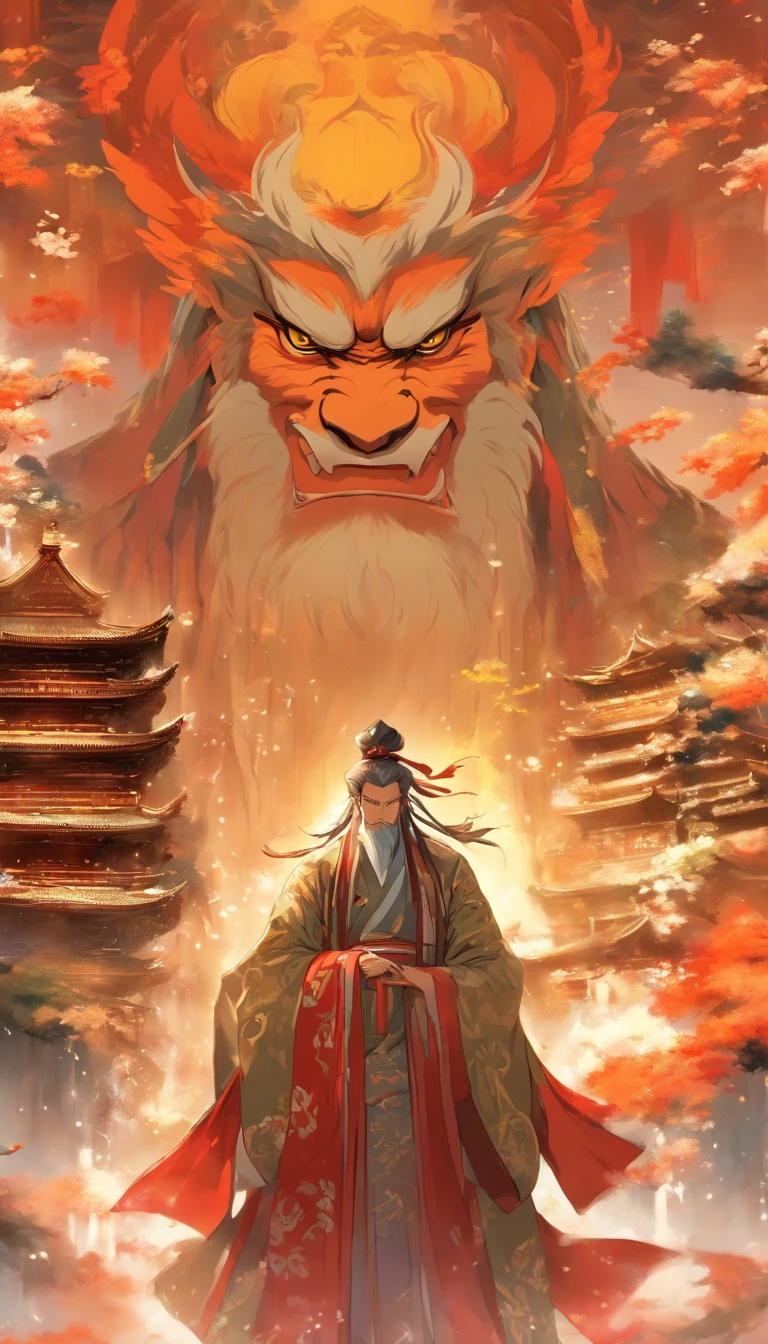 Elder He stood on a high place, With a deep and meaningful gaze. A stately hall was behind him, Decorated with large calligraphy and paintings. Xiao Sheng'er and Nalan Wan'er stood in front of Elder He, Their expressions were solemn, As if they were about to embark on an important task. ,32K, Best quality, Masterpiece, Super detail, High detail in the style of Yoshidai Monogatari anime