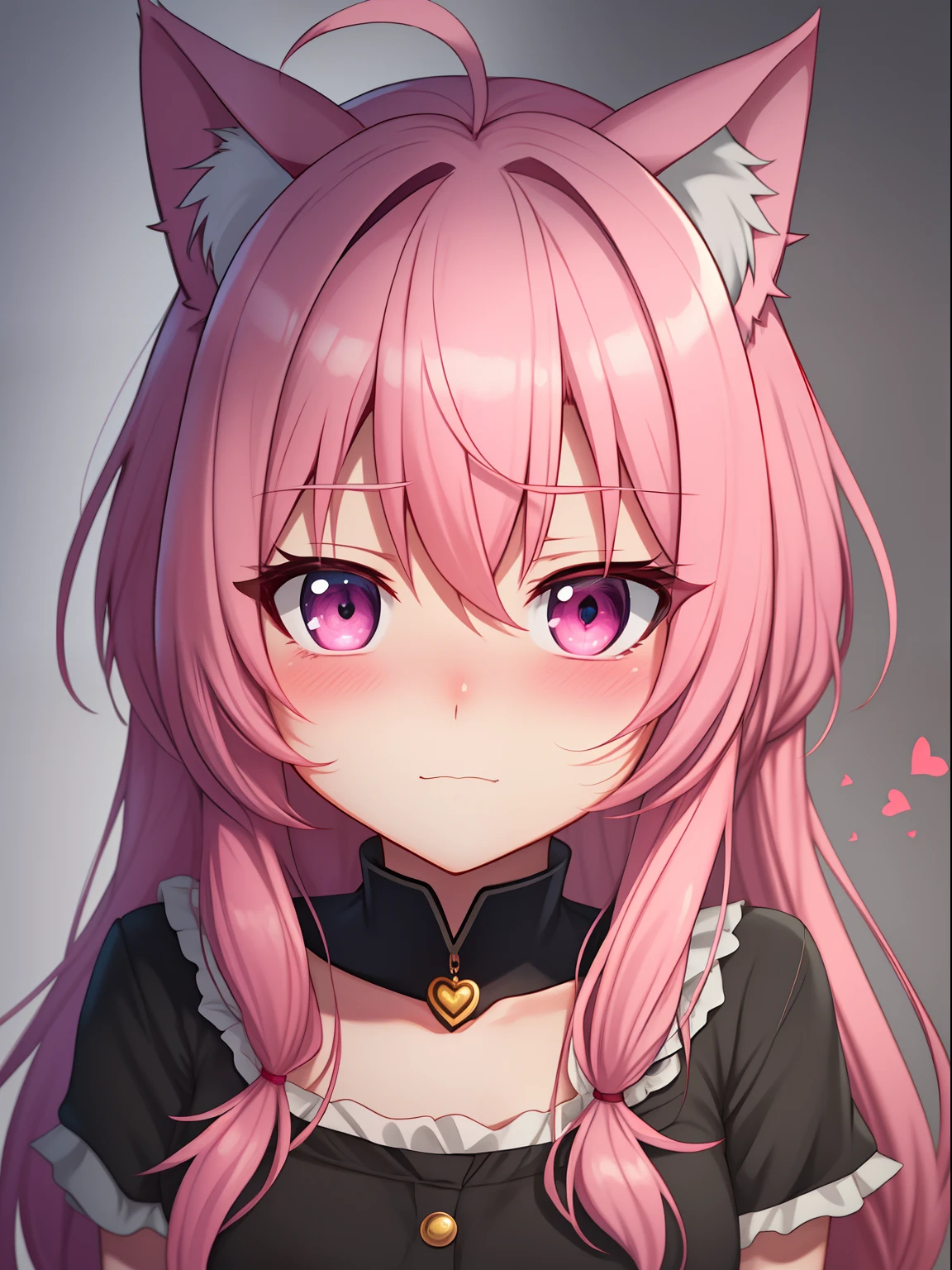 pink hair, Ahoge Heart, Shy, Blush, Eye Blush, Full blush, Cinematic lighting, drop shadow, Anime style, UHD, masterpiece, textured skin, anatomically correct, High Quality, high-detail，Anime Girl In Love，Very shy...... cat ears girl