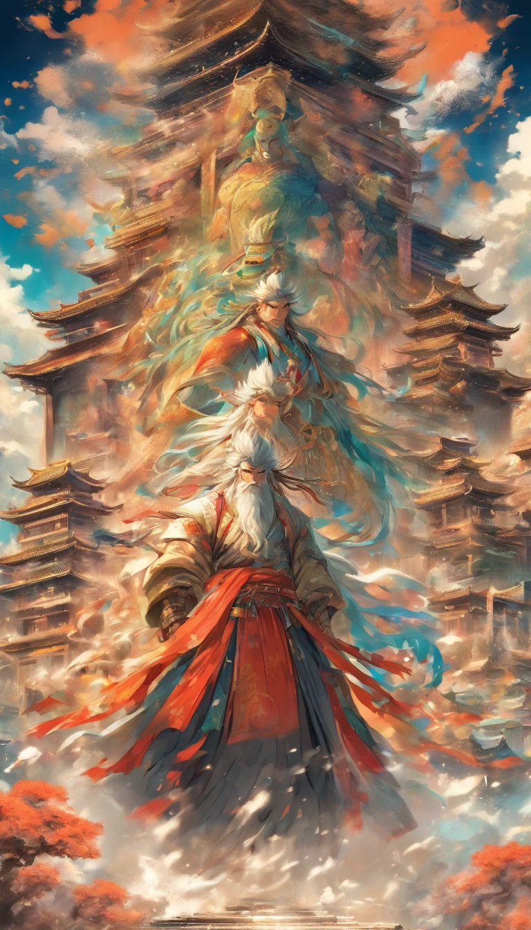 Elder He stood on a high place, With a deep and meaningful gaze. A stately hall was behind him, Decorated with large calligraphy and paintings. Xiao Sheng'er and Nalan Wan'er stood in front of Elder He, Their expressions were solemn, As if they were about to embark on an important task. ,32K, Best quality, Masterpiece, Super detail, High detail in the style of Yoshidai Monogatari anime