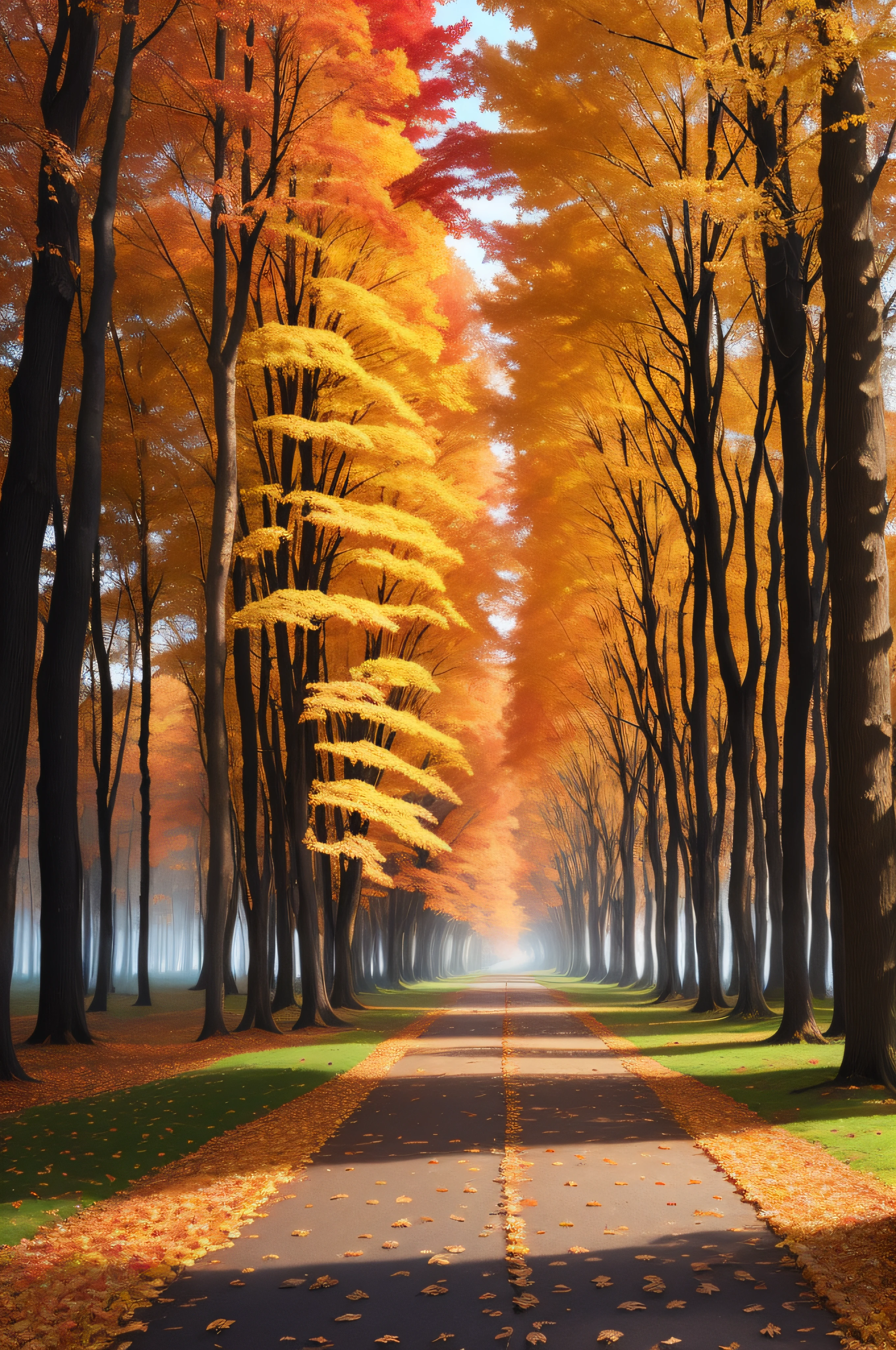 colorful, A place with lots of leaves on the ground and autumn colors, forest, abstract colors