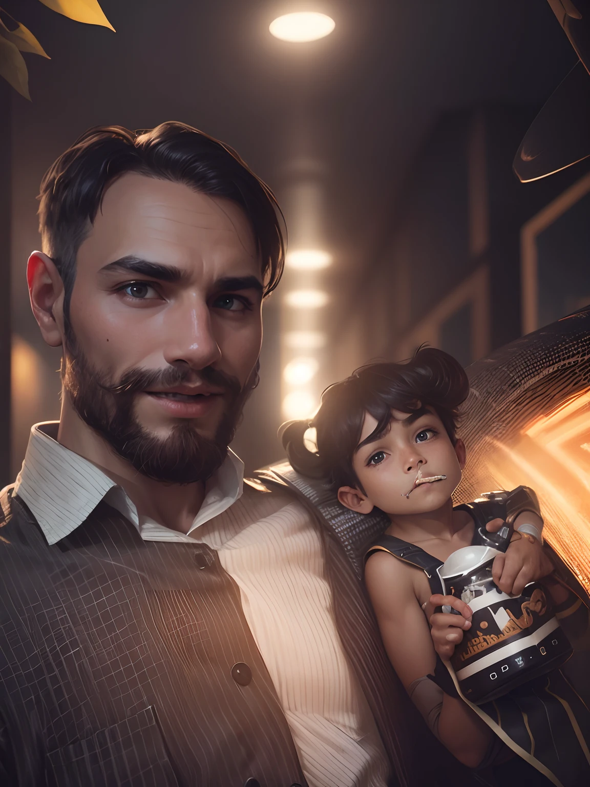 Boy with coffee futuristic background realistic face 8k ultra high quality hd