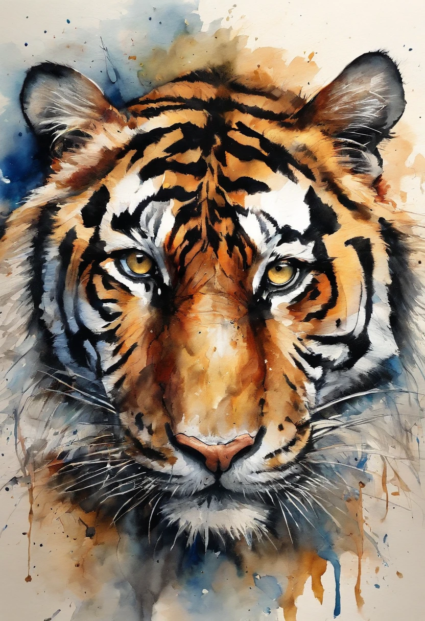 masterpiece, tiger, shrouded in shadows, , entirely in frame, FULL BODY, radiating electrical energy, hyperdetailed painting, luminism, art by Carne Griffiths and Wadim Kashin concept art, 8k resolution, fractal isometrics details , intricately detailed , cinematic, trending on art station Isometric Centered hyper realistic cover photo awesome full color, hand drawn , gritty, realistic, intricate, hit definition , cinematic, Rough sketch, bold lines, on paper, vibrant, epic, ultra high quality model