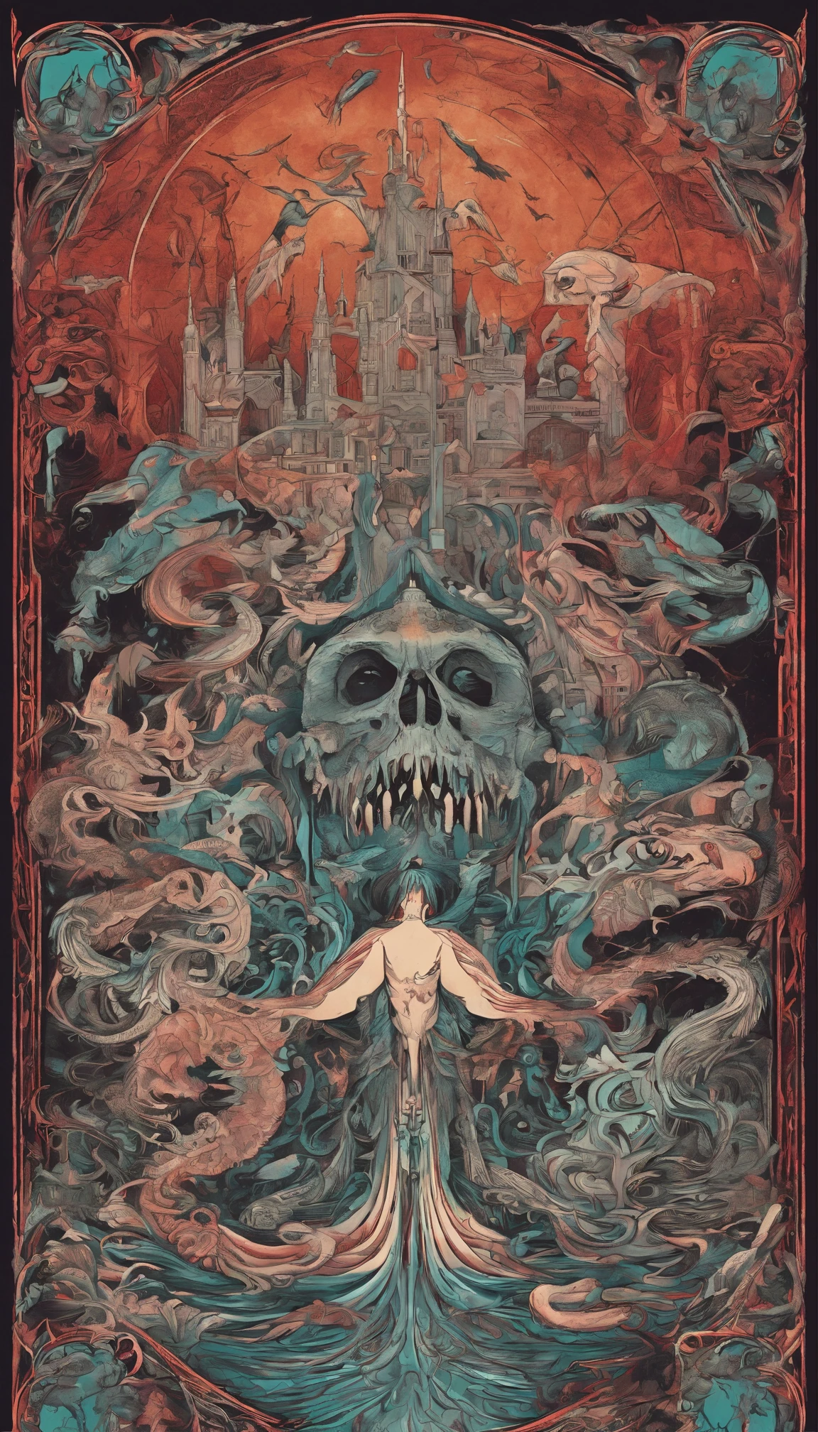 From the depths he emerges,
The Cthulhu's Parade in crimson hues.
Whispers of the otherworldly echo,
A festival where madness and beauty fuse.

In the night sky adorned with abyssal splendor,
Feathers stained with blood dance and soar.
Entwined by threads of fate,
The deranged revel in ecstasy's roar.

Oh mighty Cthulhu, ruler of the depths,
In our pursuit of desires so forlorn,
We embark on a path of madness and despair,
Guided by the disciples of the one we adorn.

On the grand boulevard, grotesque forms stride,
Where terror and beauty intertwine.
In the realm betwixt dreams and nightmares,
We surrender ourselves to euphoria's shrine.

Praise his name, the great Cthulhu,
Monarch of the abyss, the wellspring of our insanity.
In this eternal procession's stage,
We celebrate the coming of the world's calamity.