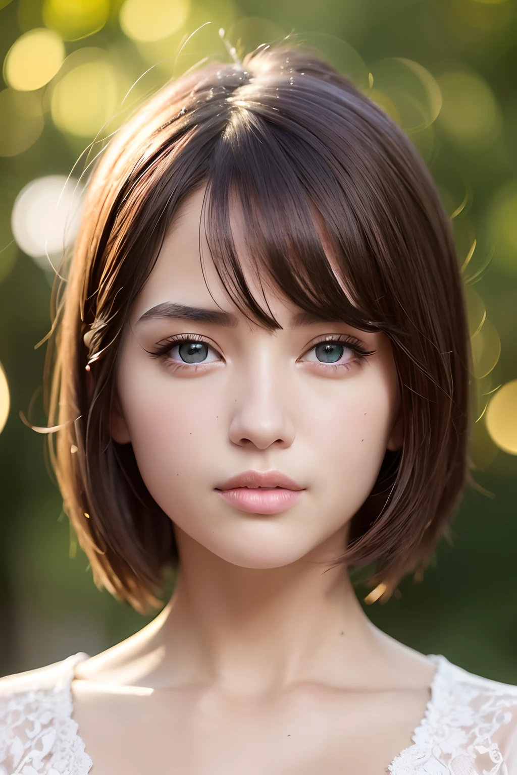 8k wallpaper, Raw photo, (masterpiece), (top-quality), Hi-Res, (realisitic, Photorealsitic:1.4), ultra-detailliert, physically-based renderingt, Detailed beautiful eyes and detailed face, Brown eyes, depth of fields, Beautiful park