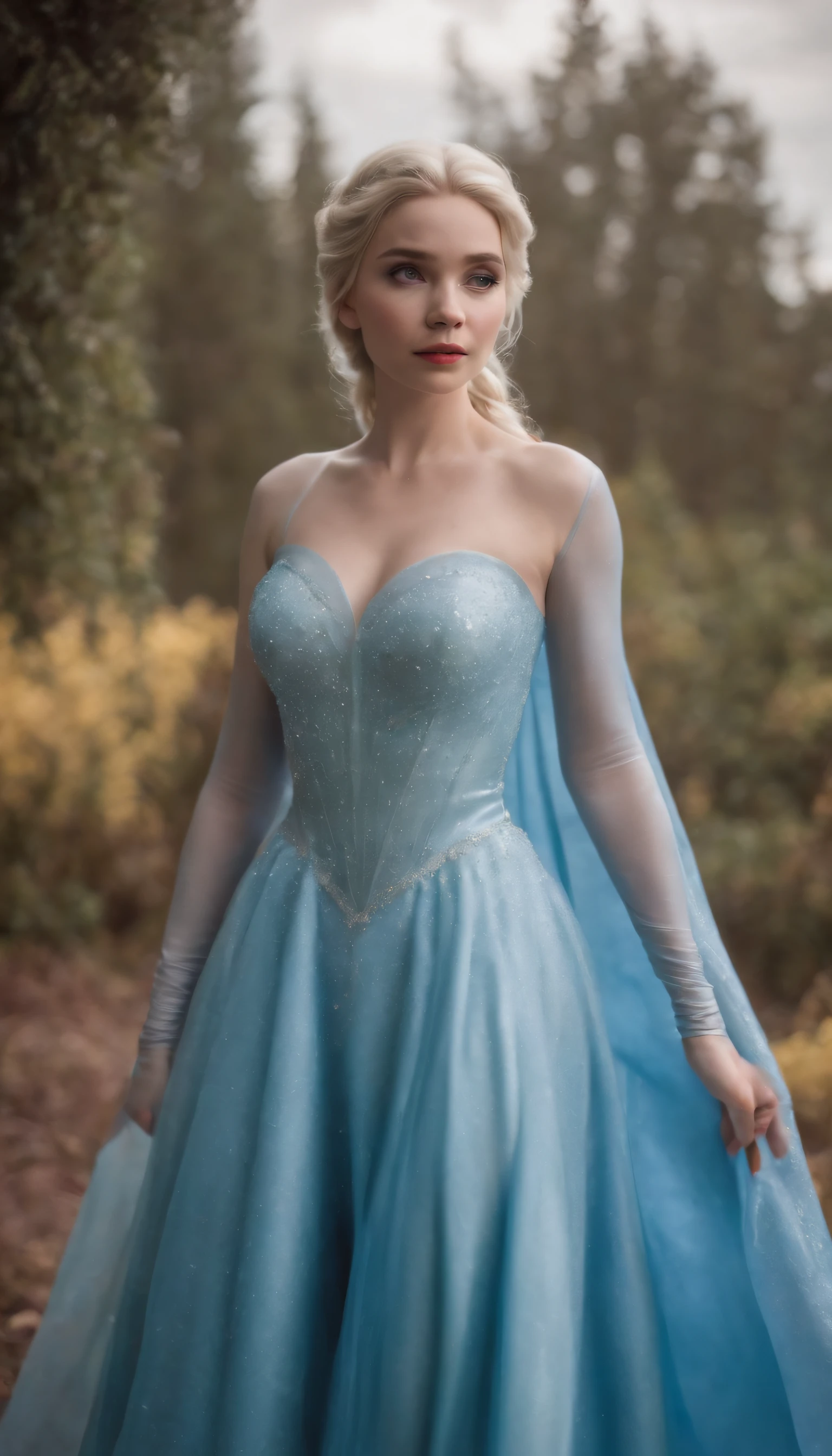 Latex elsa frozen at 18 years old, outside, walt disney, Full body, gown is latex.