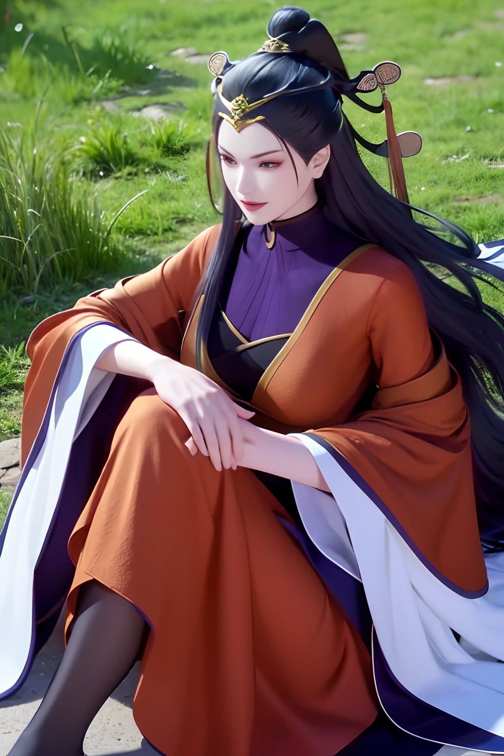 xuanyue,grassy fields,sitting