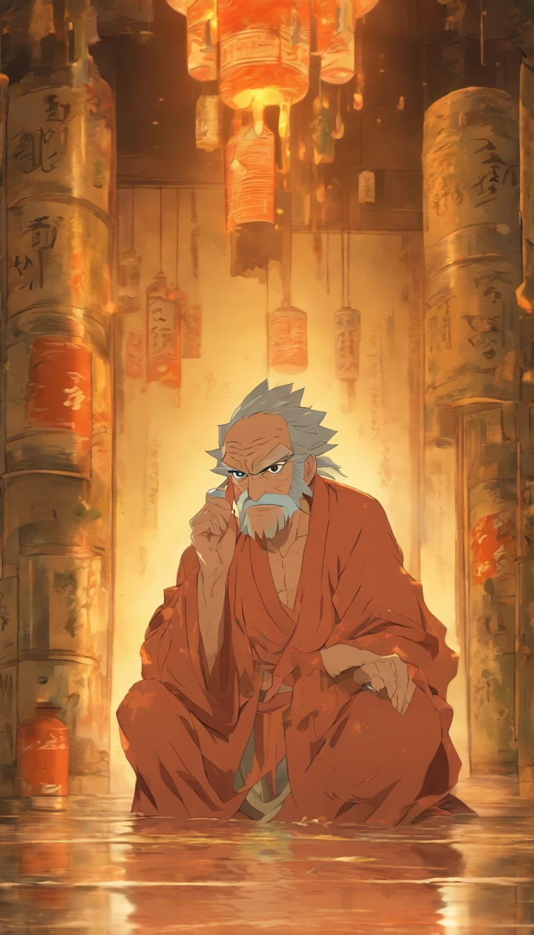 The old man with a solemn expression held a bottle of healing medicine, Two women covered in bruises and scars, with a look of anguish，tired looking, In a quiet scene，It seems to be an abandoned room, ,32K, Best quality, Masterpiece, Super detail, High detail in the style of Yoshidai Monogatari anime
