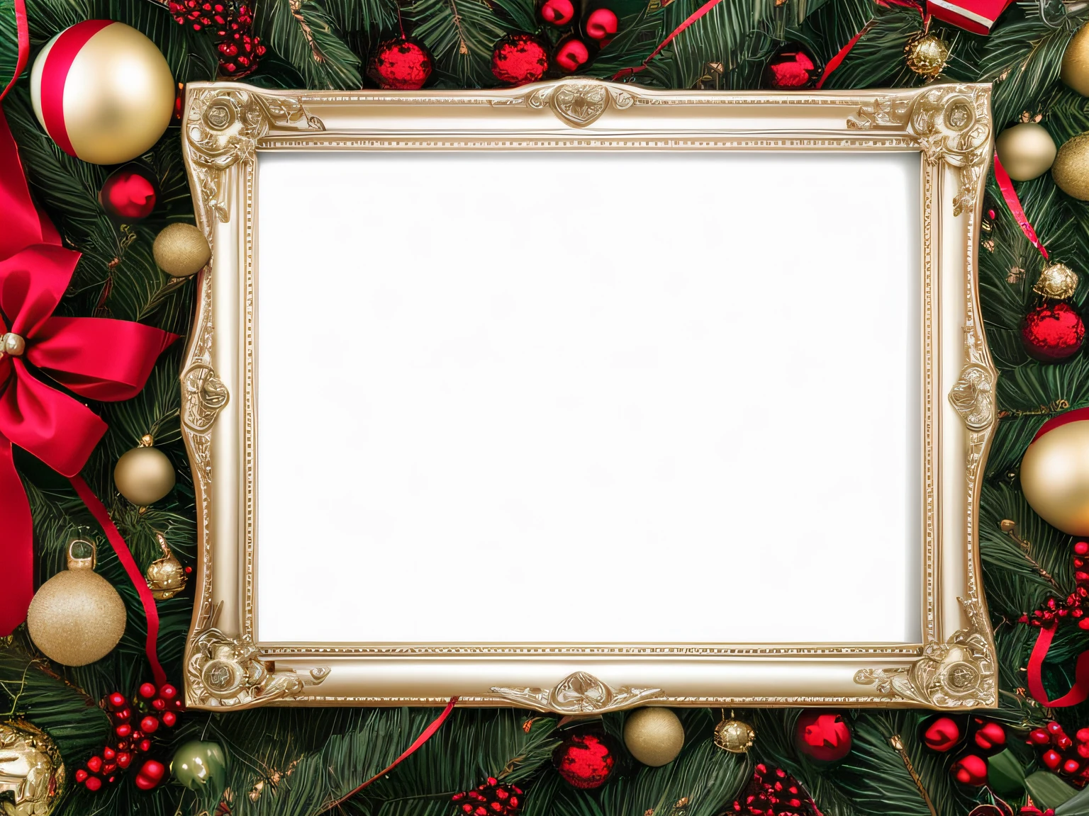 FRAME WITH CHRISTMAS DECORATIONS , FONDO BLANCO EN MEDIO PARA COPY SPACE