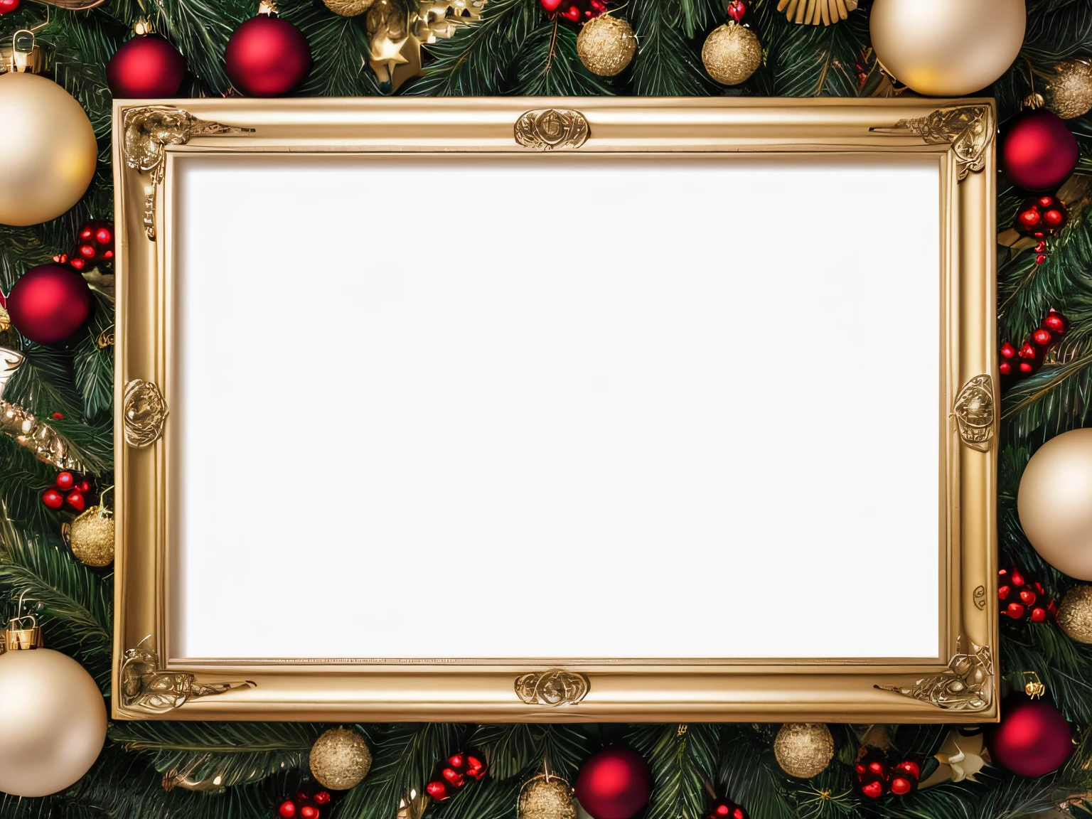 FRAME WITH CHRISTMAS DECORATIONS , FONDO BLANCO EN MEDIO PARA COPY SPACE