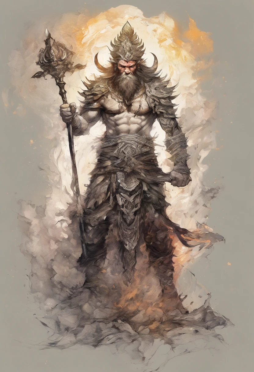 A digital painting of a man with a horned head and a staff - SeaArt AI