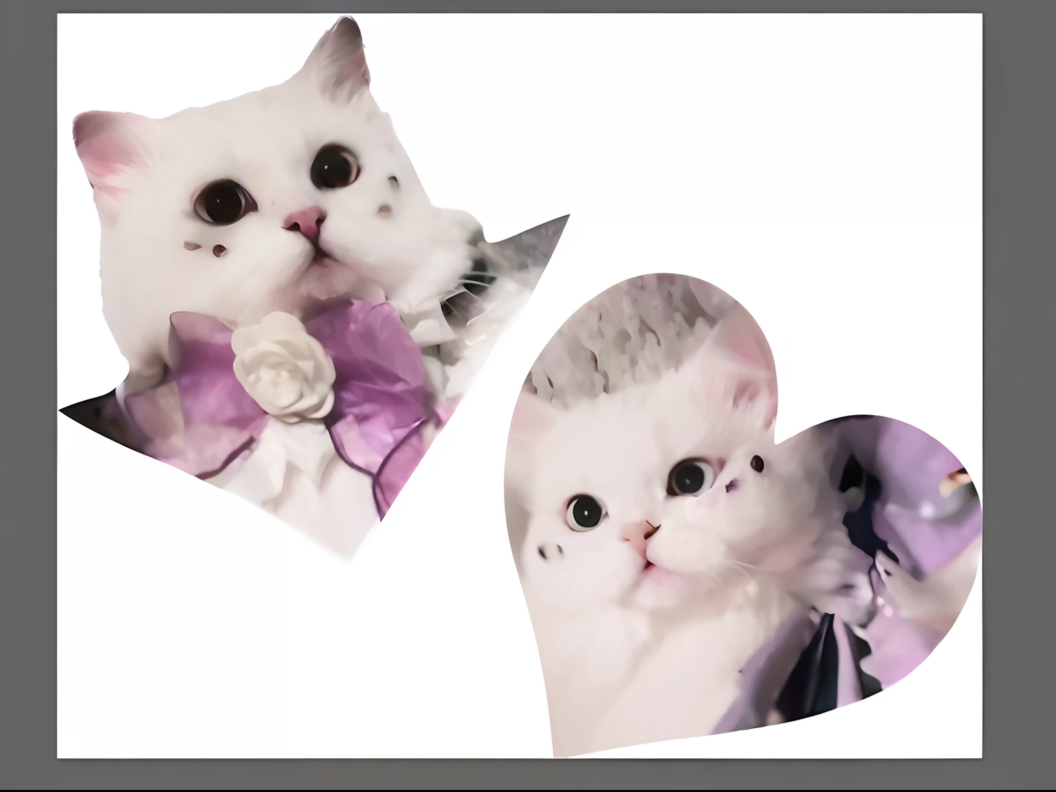 There are two cats sitting side by side, Cute cats, White ( cat ) Girl, Kawaii cat, two headed cat, made with photoshop, cat design, !!!! cat!!!!, very beautiful cute catgirl, cute cute, Two cats, Cute and lovely, White Cat Girl, White cat, Purple cat, illustration of 2 cats, !!! cat!!!