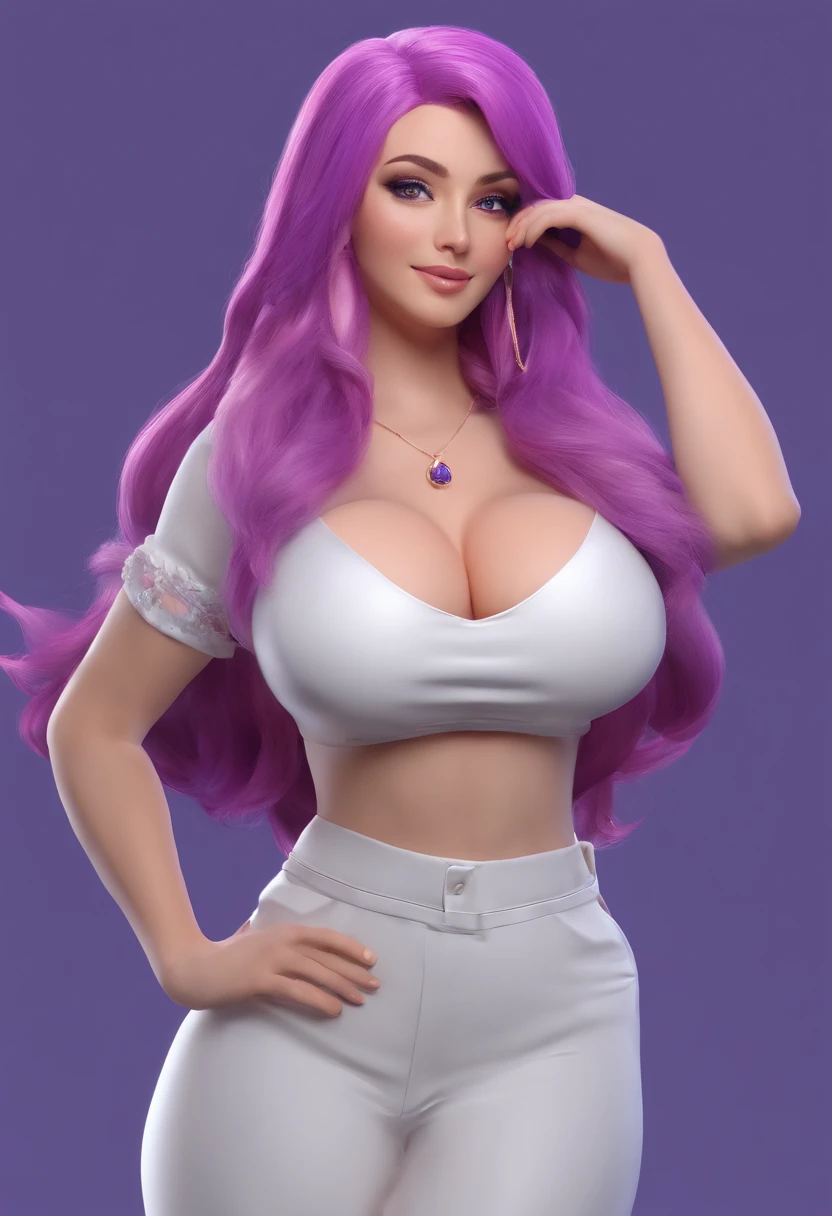 Bigboobs, purple hair, long hair,curvy,seductive face