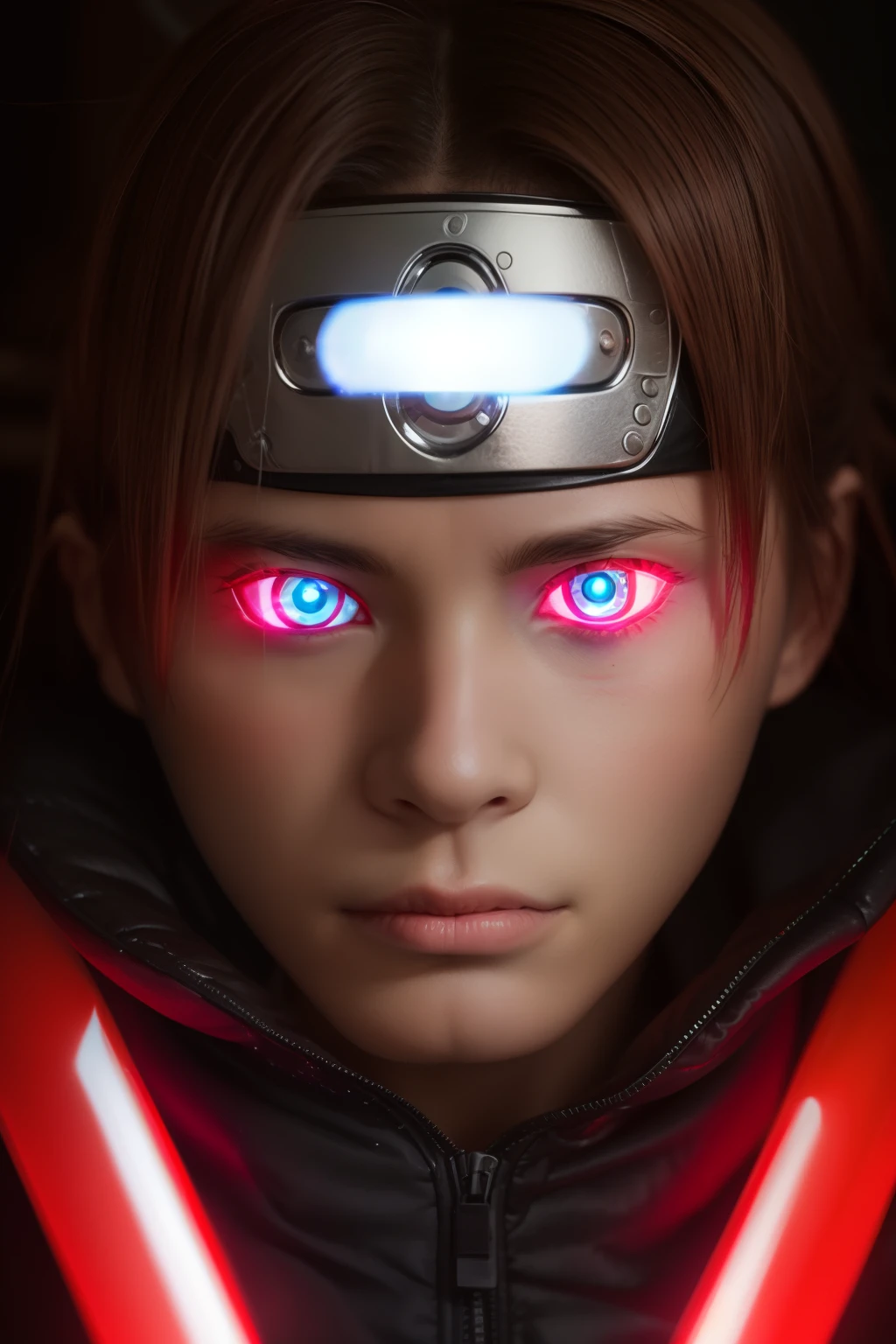 Best Quality, masutepiece, (Realistic:1.2), Brown hair, ((Naruto,Manga)),Kaleidoscope Sharingan,front, Detailed face, (Red glowing eyes:1.5)