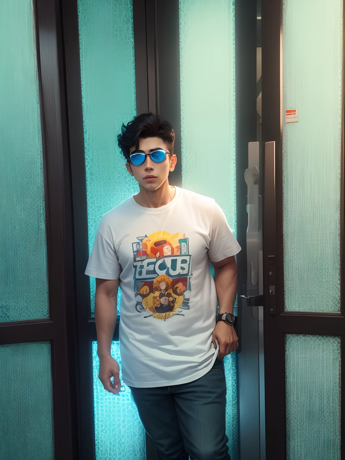 Baground change rain city handsome thin boy sun glass big hair