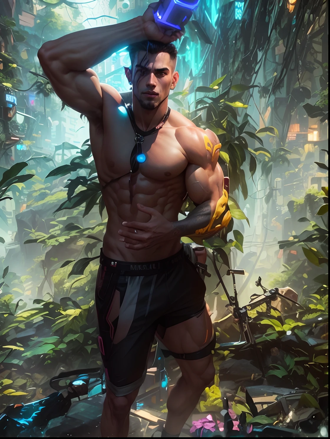 Cyberpunk muscle boy , six pack, smart and good looking, 8k regulation