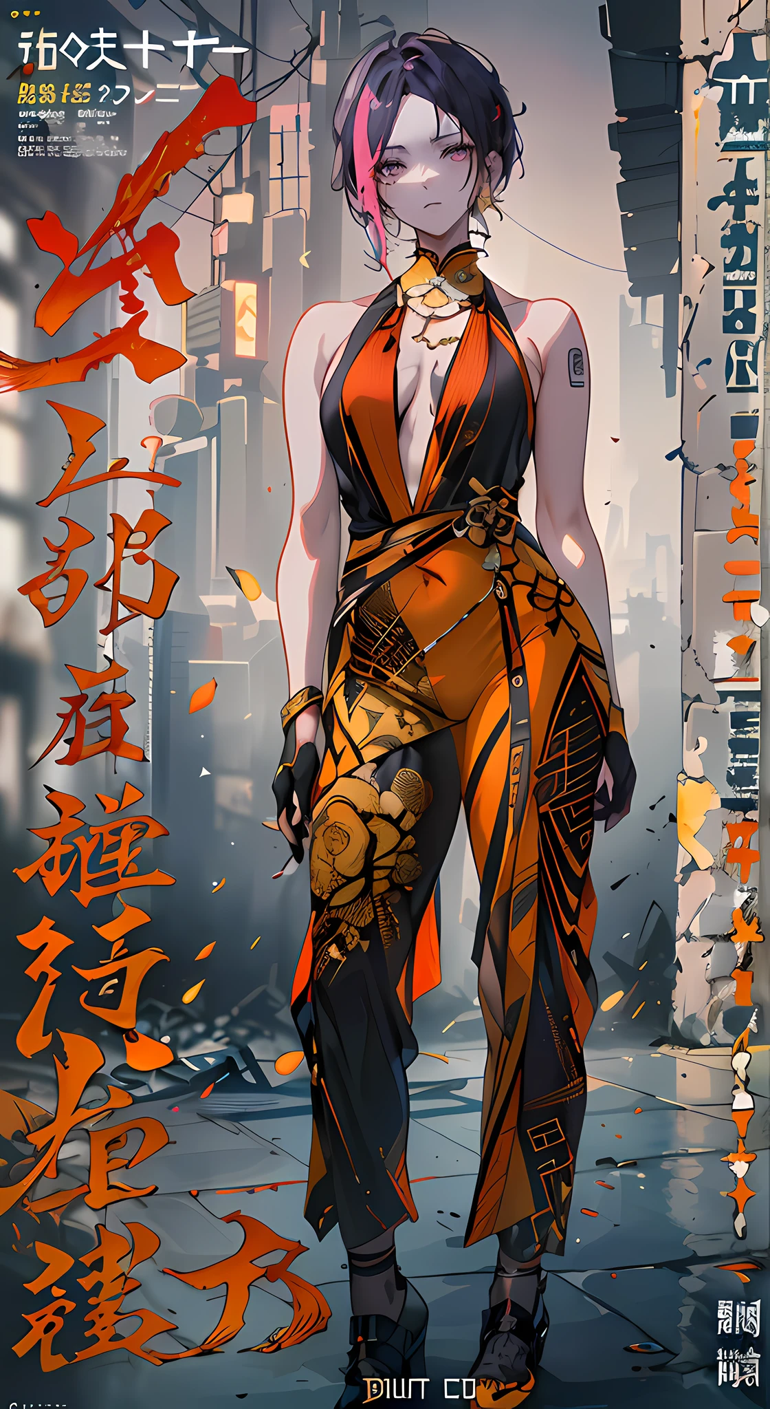 ((((Dramatic))), (((grittiness))), (((Intense))) The poster features a young woman as the central character。She stands confidently in the center of the poster,Dress in fashion-forward clothing,with a determined expression on her face。The background is dark and gritty,There is a sense of danger and a strong feeling。The text is bold and eye-catching,With catchy slogans,Adds to the overall drama and excitement。The color palette is dominated by dark colors,Dotted with bright colors,Make the poster dynamic and visually striking,tachi-e (Magazines:1.3), (Cover-style:1.3), Fashionab, woman, vibrant, Outfit, posing on a, Front,rich colourful,dyna,Background with,element in,self-assured,Expressing the,halter,statement,Attachment,A majestic,coil,Runt,Touching pubic area,Scenes,text,Cover of a,boldness,attention-grabbing,titles,Fashionab,typeface,Catchy,titles,more big,Smart、moderno、Trendy、focus-on、Fashionab、(the golden ratio:1.2)