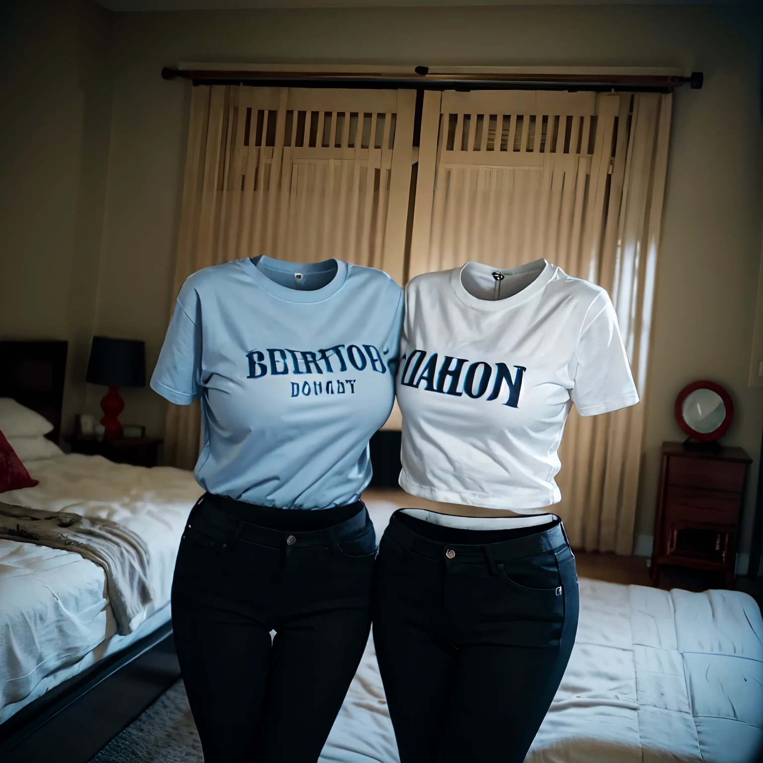 2 girls love each other, school shirt and leggings on bed, ((invisible, no humans:1.5, headless:1.5, handless, legless)), (big breast), (close-up to breast),
(8k, RAW photo, best quality, masterpiece:1.2), (realistic, photo-realistic:1.37),photon mapping, radiosity, ((Hasselblad photography)),physically-based rendering,