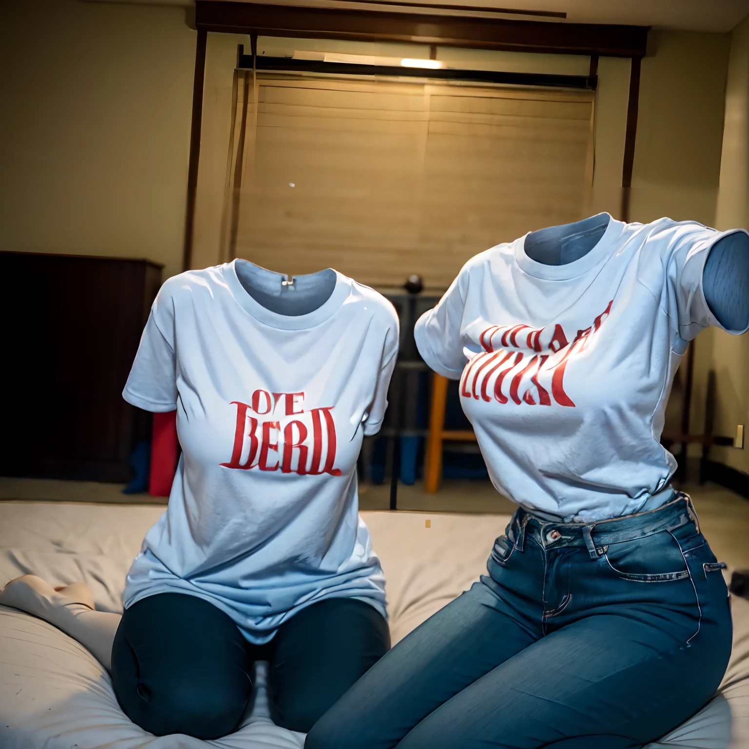 2 girls love each other, school shirt and leggings on bed, ((invisible, no humans:1.5, headless:1.5, handless, legless)), (big breast), (close-up to breast),
(8k, RAW photo, best quality, masterpiece:1.2), (realistic, photo-realistic:1.37),photon mapping, radiosity, ((Hasselblad photography)),physically-based rendering,