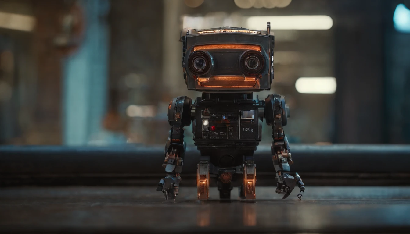 Chappie style babysitter ,a baby, Kid Robot,(masterpiece,extreme detailed,top quality) , Ruin ,very cute robot, （Movie lighting），（light and shadow effect），（unreal-engine），（Tyndall），（cinema4d），（Super futuristic fantasy style），（8k wallpaper），（tmasterpiece），（Photography Award），