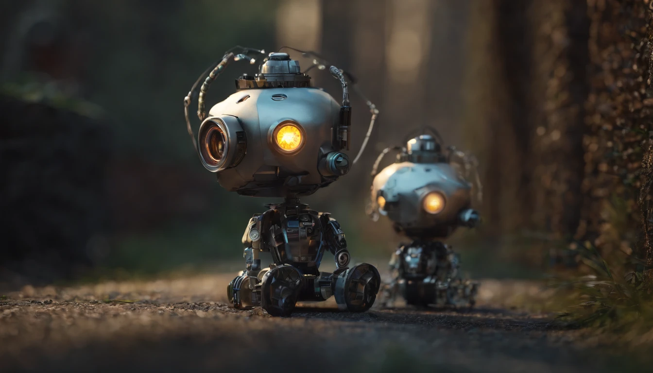 Chappie style babysitter ,a baby, ??? Robot,(masterpiece,extreme detailed,top quality) , Ruin ,very cute robot, (Movie lighting),(light and shadow effect),(unreal-engine),(Tyndall),(cinema4d),(Super futuristic fantasy style),(8k wallpaper),(tmasterpiece),(Photography Award),