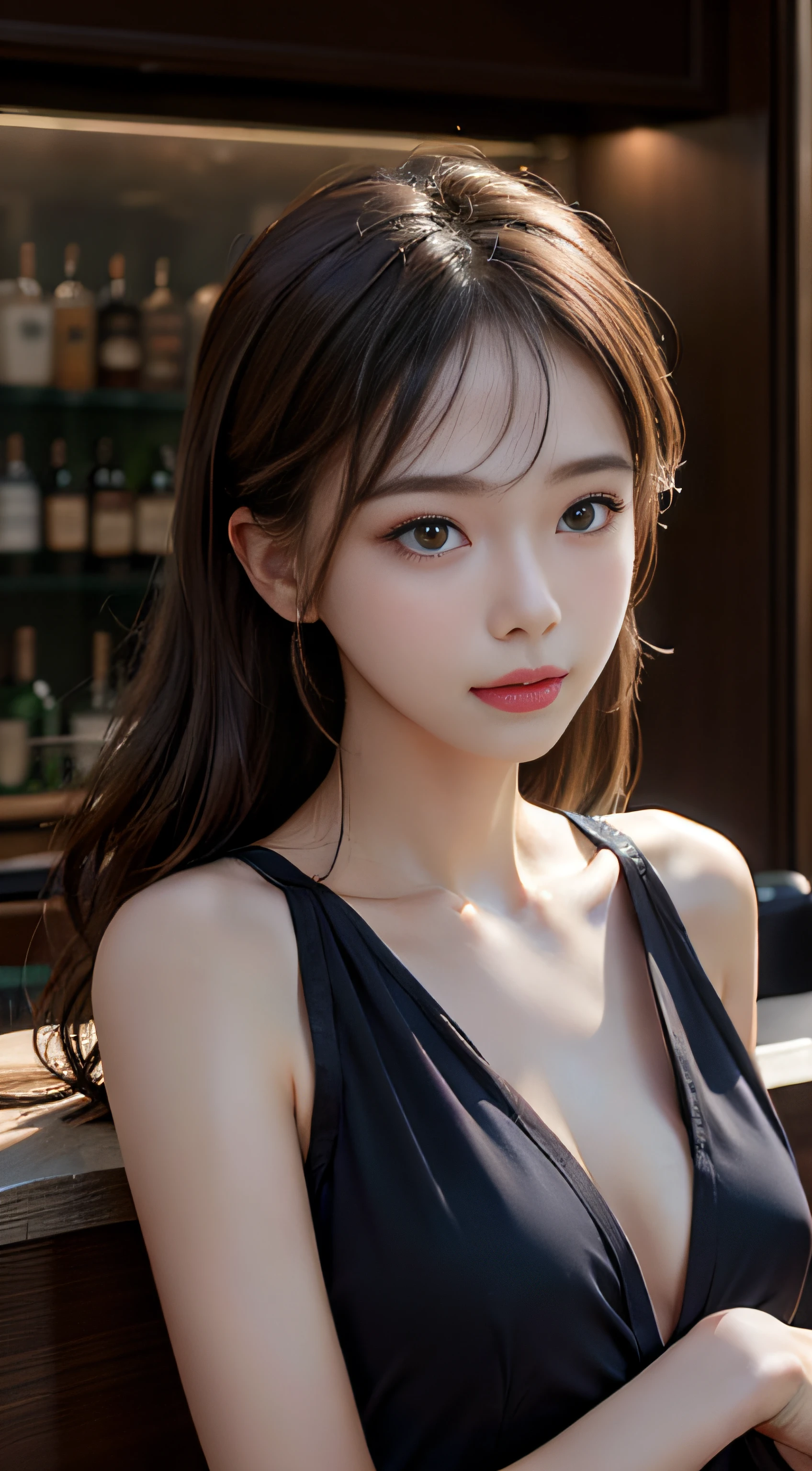 a bar counter、Beautuful Women、Transparent skin、hiquality、pureerosface_v1:0.8、depth of fields