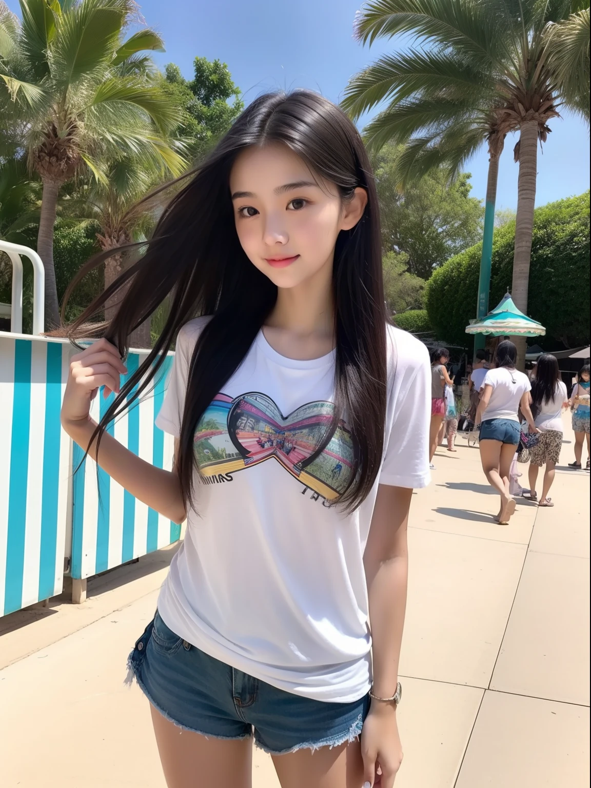Looks Back,年轻,Beach shorts,Long T-shirt,teens girl,Delicate body,petite body,Delicate body,small tits,tiny chest,A dark-haired,Very Longhair,An amusement park