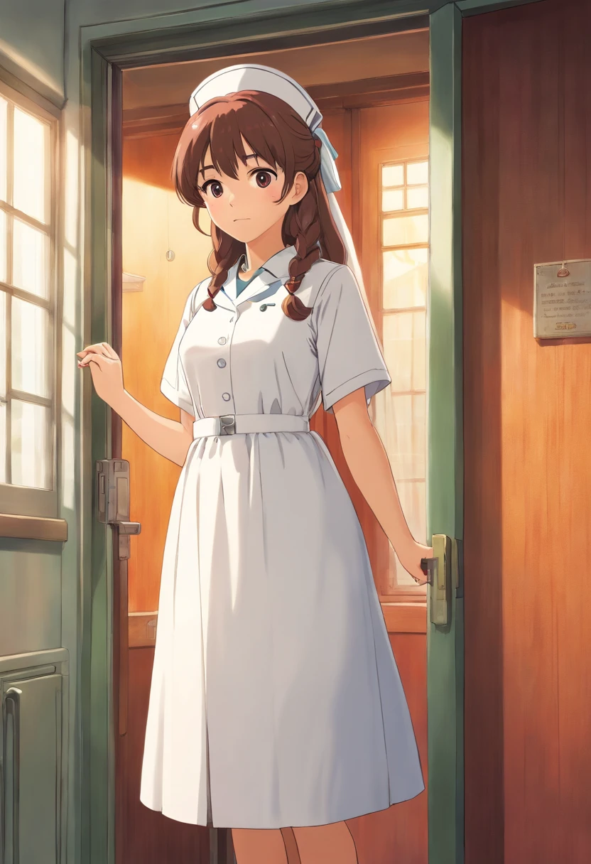 infirmary, curtains, 1girl, nurse, white dress,, masterpiece, best quality, highly detailed, sexy,perfect,realistic