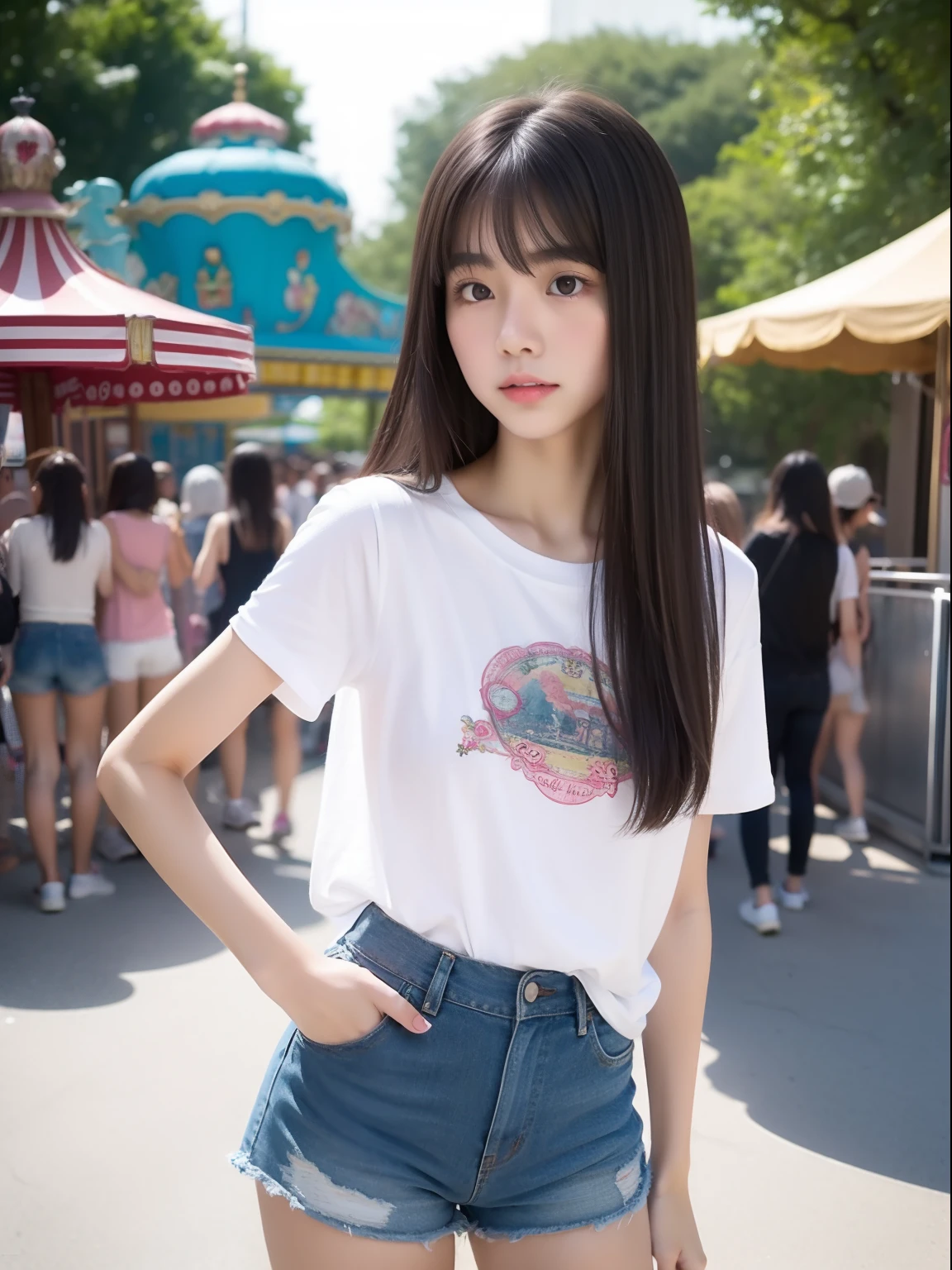 Looks Back,年轻,shortpants,Long T-shirt,s girl,Delicate body,petite body,Delicate body,small tits,tiny chest,A dark-haired,Very Longhair,An amusement park