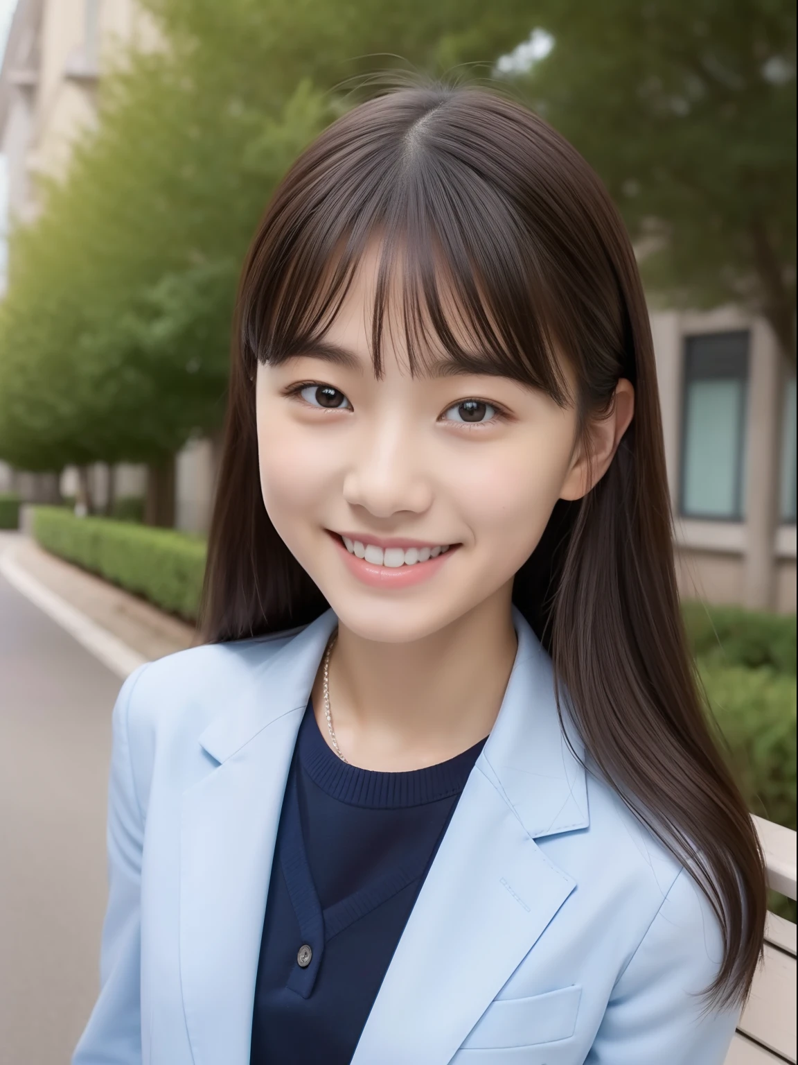 Beautuful Women、18year old 、FULL BODYSHOT、School route、female students、A smile