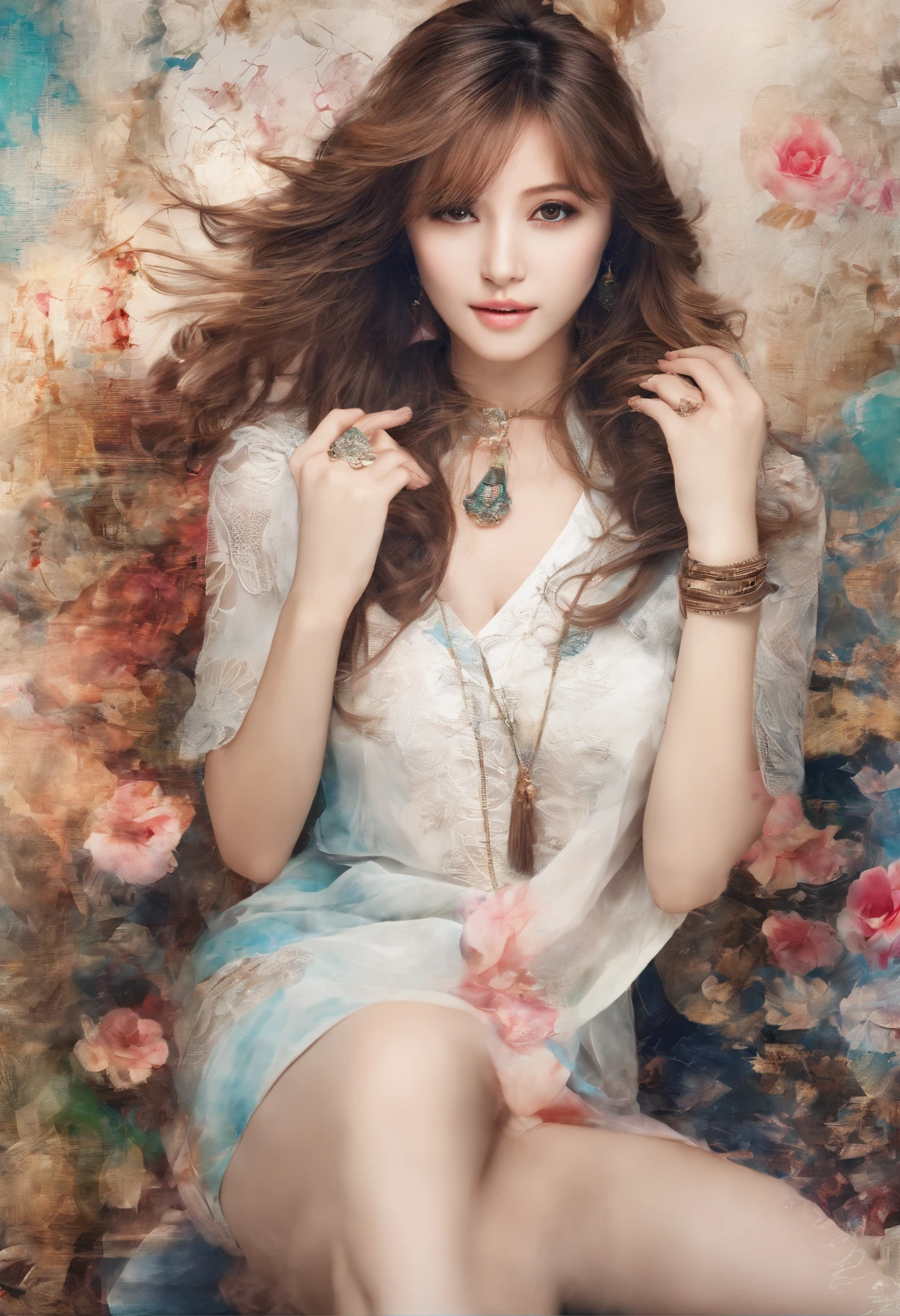 Best Quality, masuter piece, 超A high resolution, (Photorealistic:1.4), Raw photo, Professional Lighting, high-level image quality, high-detail, ​masterpiece、a 25 year old girl、 modeled、sexy  pose、Tempting、cum on、Ecstatic look、Having sex