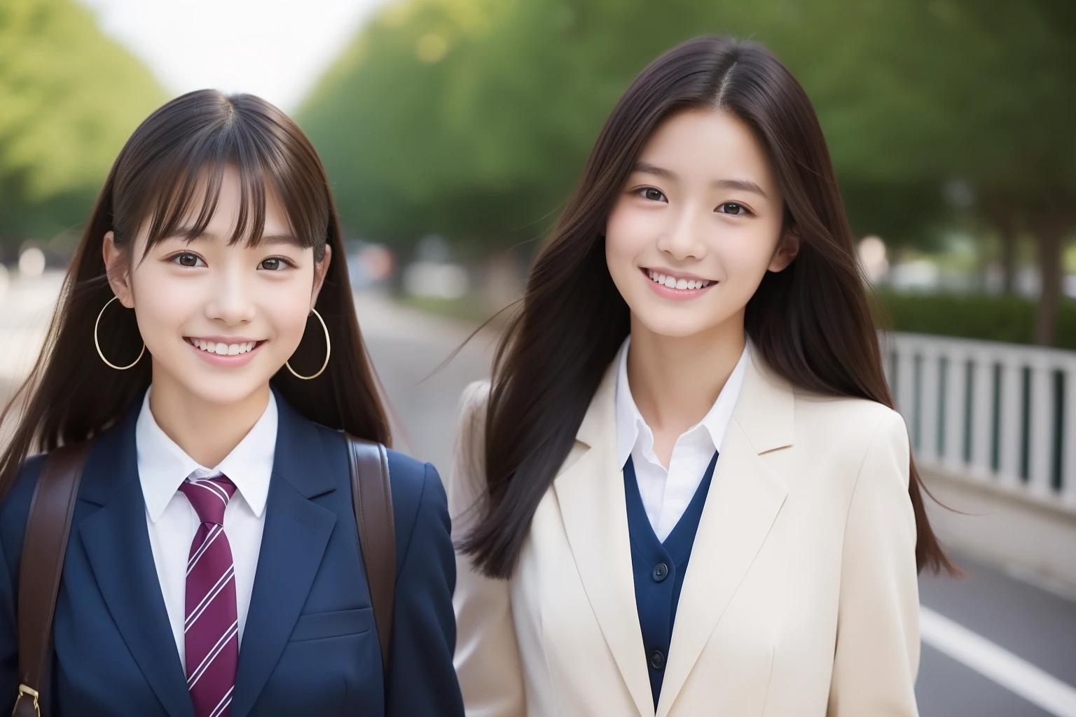 Beautuful Women、18year old 、FULL BODYSHOT、School route、female students、A smile