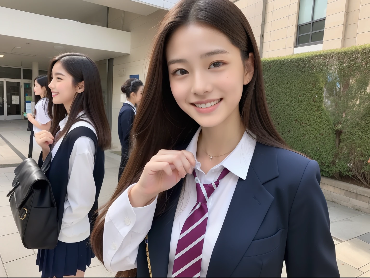 Beautuful Women、18year old 、FULL BODYSHOT、School route、female students、A smile