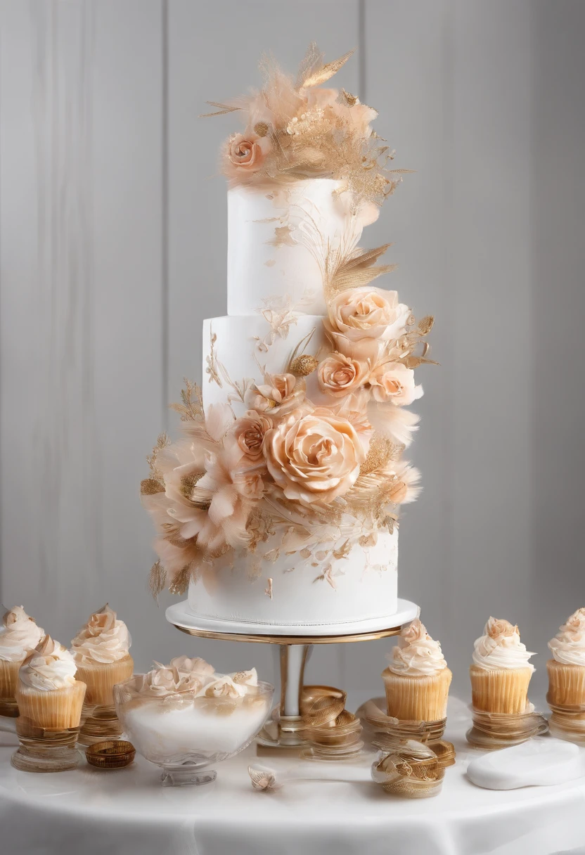 Gorgeous cake,Luxury,Cupcakes,white backgrounid,4k,ultraclear,Very appetizing,complete,Beautiful light,Texture,oil painted,Realiy,with details