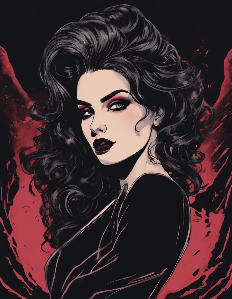 /imagine prompt: goth girl pinup illustration on front with black background sticker, Bold outline style, Jagged edges, Trash core, Light Shadow --V 5.2