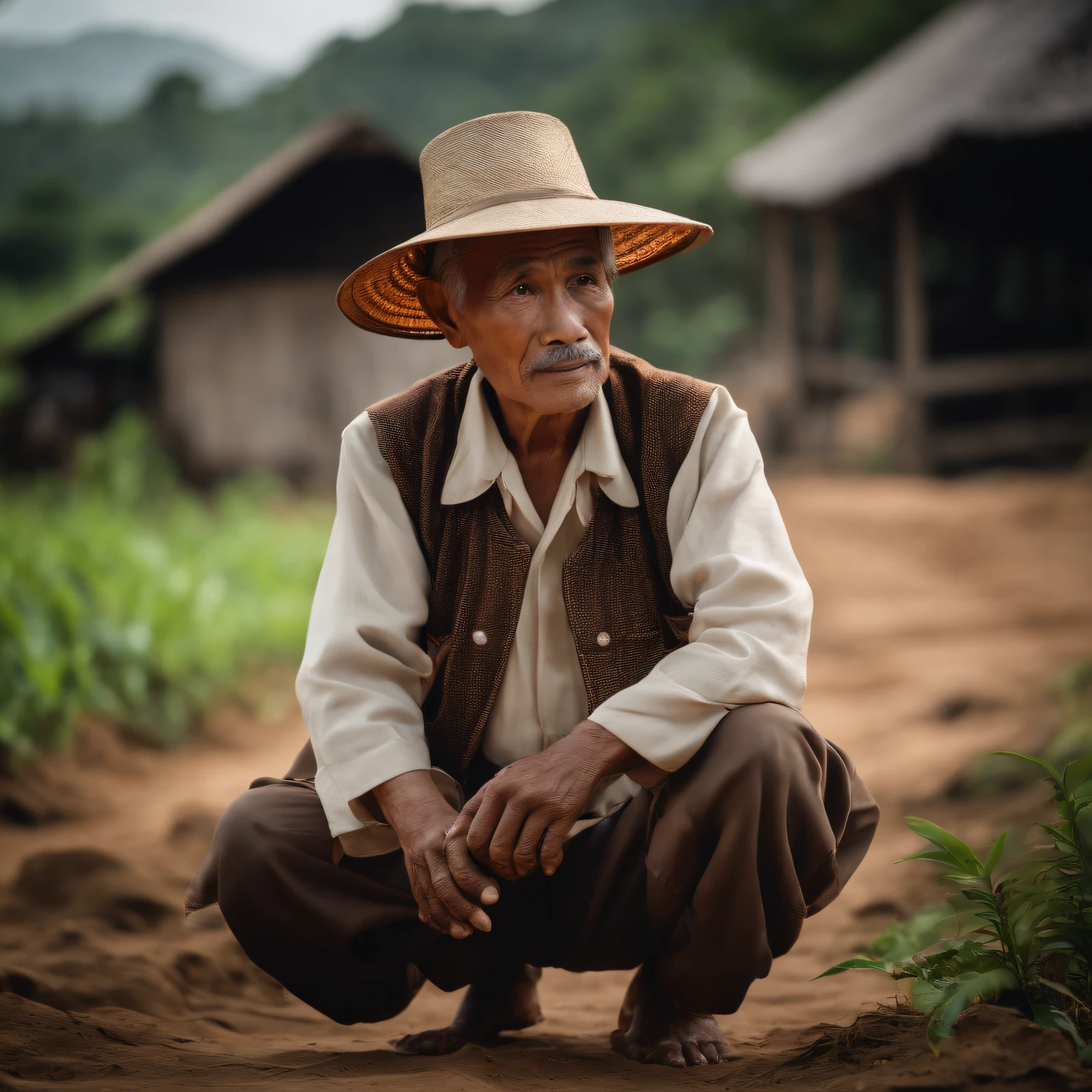 70-year-old man, farmer, thailand, Traditional folk costumes