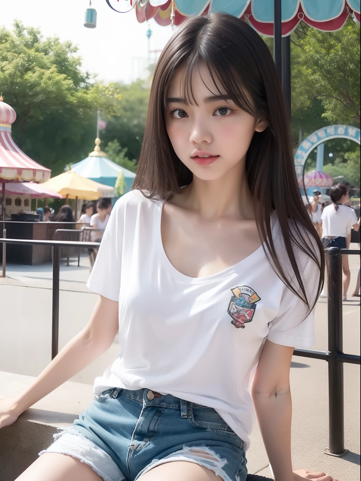 Araffe asian woman sitting on a bench in a park - SeaArt AI