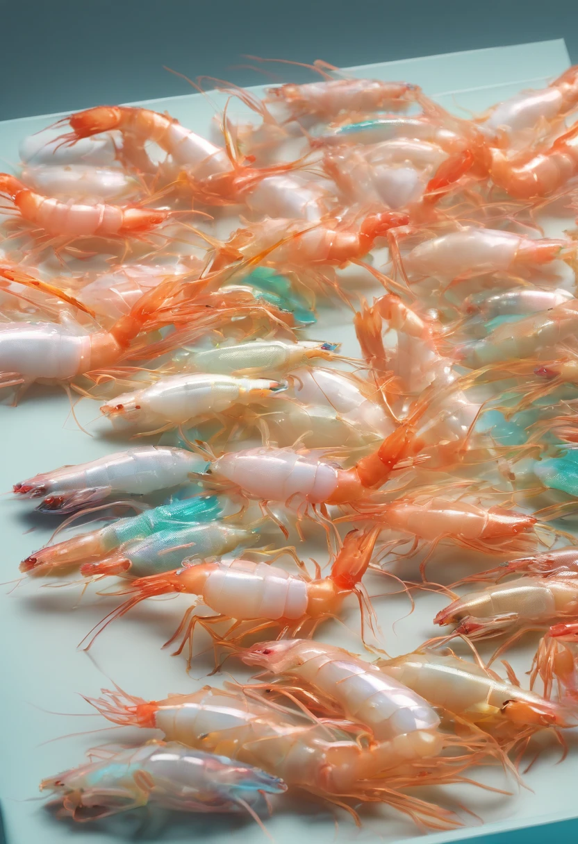 Cyan shrimp,Realiy,One plate,Top-down view,Vivid colors,white backgrounid,A lot of,filigree,4k,ultraclear,Realiy,oil painted