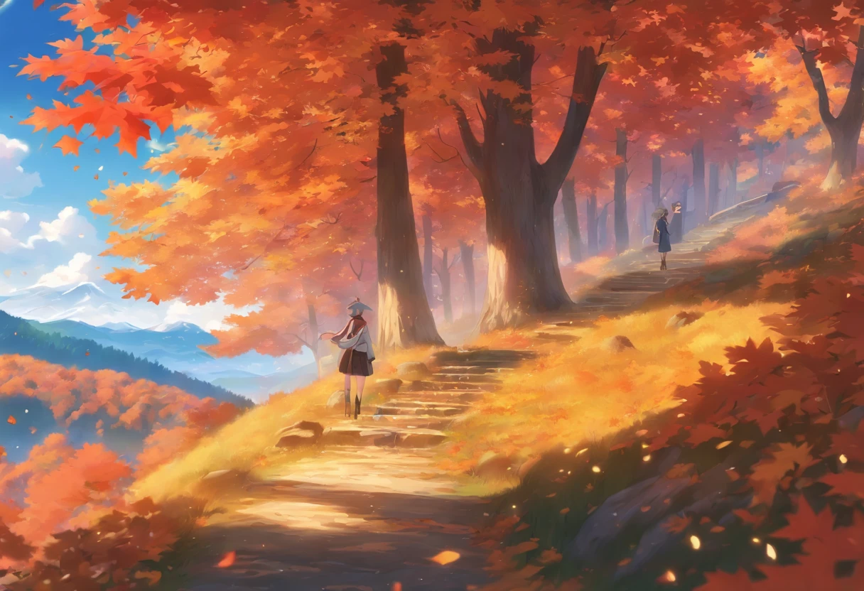 Canada、Colored leaves、Maples、A hill、Maple tree、leaves falling、