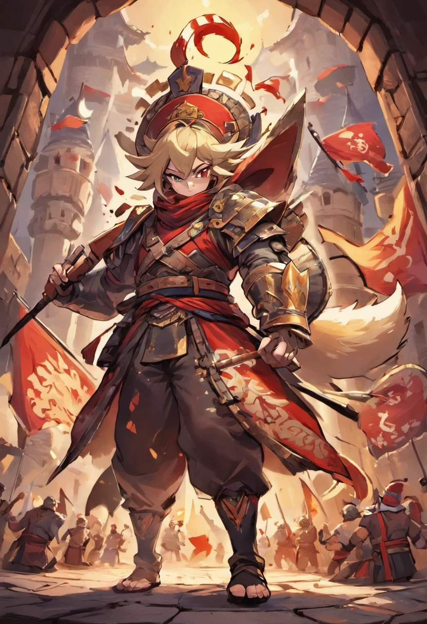 In an anthill in the shape of an Ottoman castle、Arches and flags are waving from the roof、Fox Flag、Fox Castle、siege、Flag of Wu、Flag of the god of martial arts