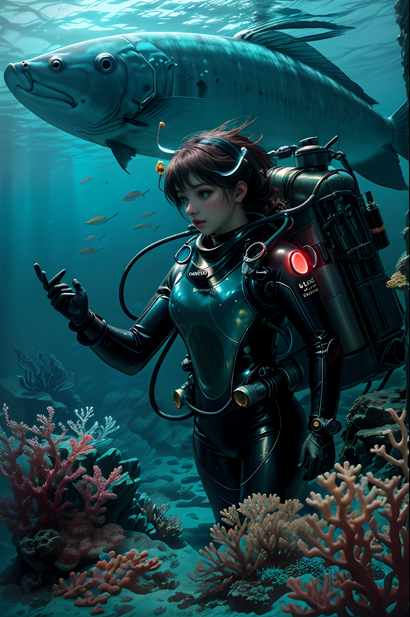 high quality,4k,8k,high resolution,masterpiece:1.2,ultra-detailed,realistic:1.37,underwater,ruins,girl,exploring,bioluminescent,horn,submerged world,ethereal,mysterious ambiance,ancient,scene,water,adventure,scuba diving,diving gear,treasure,coral reef,unexplored,hidden,glowing,historical,precious artifacts,sunken,ruined architecture,deep sea,beautiful,dark blue,illuminating,enchanted,discovery,serene,embrace,secrets,exploration,luminous,diving suit,seaweed,fish,sparkling water,dazzling colors,silent,wonder,deep dive,unearth,ancestral,guide,unveiling.