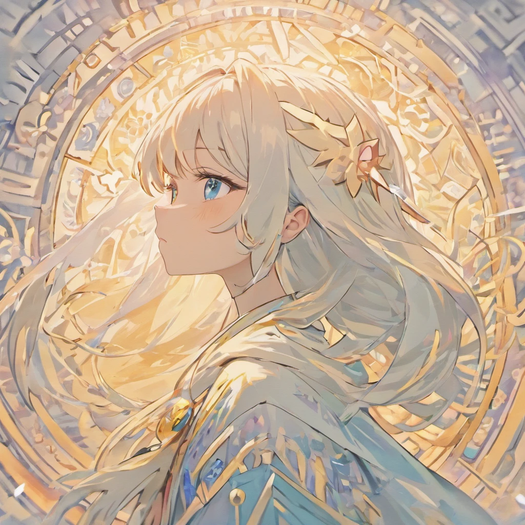 (White background:1.4),(Silhouette of a girl's head, Eyes closed, colorfull long hair, Oriental elements)，(Chinese illustration:1.3，paper art:1.3, Quilted paper art:1.2),( reasonable design, Clear lines, High sharpness,Best quality, Very detailed, Masterpiece, movie light effect, 4K )，Ocean blue eyes，The eyeballs are snowflakes，（largeeyes：1.5）