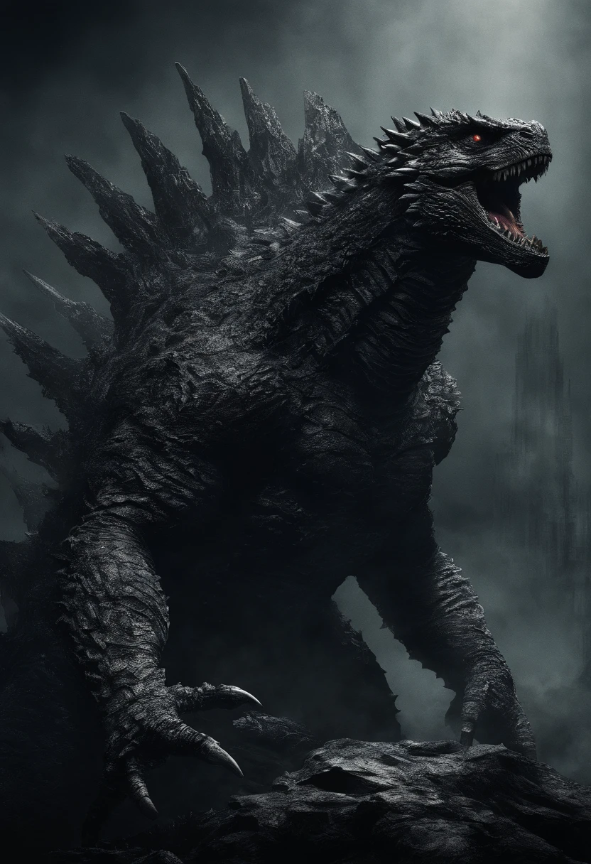 Godzilla statue with a black background and a white background, character portrait of Godzilla, Godzilla, Godzilla portrait, trex from Godzilla (2014), Monsters, shin Godzilla, Monsters-eiga, liam neeson versus Godzilla, Monsters towering above new york, Chad, Jermon Gander, mechaGodzilla, Fan Art
