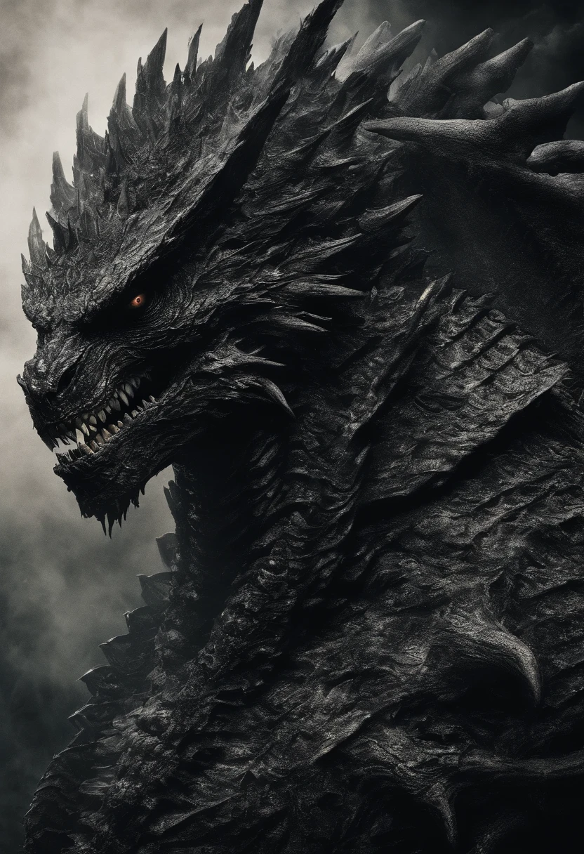 (work of art, best qualityer, super verbose, beautiful details eyes, Clean and delicate face), super realistico, Fantasyart: Brocken Ghost, A giant black dragon made of mysterious mist appears on the sacred mountain. ((Nebulous texture)), his red eyes are mended with a purple haze.