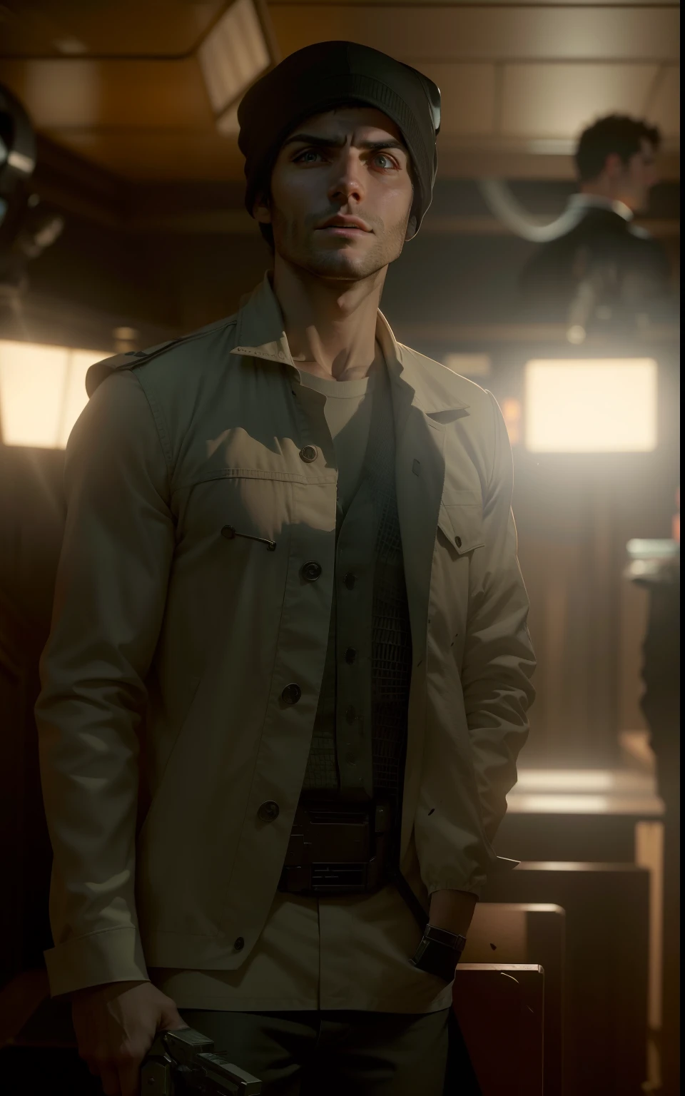 Sci Fi Horror Dead Space David Giuntoli and Amy Adams on Ishimura Haunted Ship photography, natural light, photorealism, cinematic rendering, ray tracing, the highest quality, the highest detail, Cinematic, Third-Person View, Blur Effect, Long Exposure, 8K, Ultra-HD, Natural Lighting, Moody Lighting, Cinematic Lighting