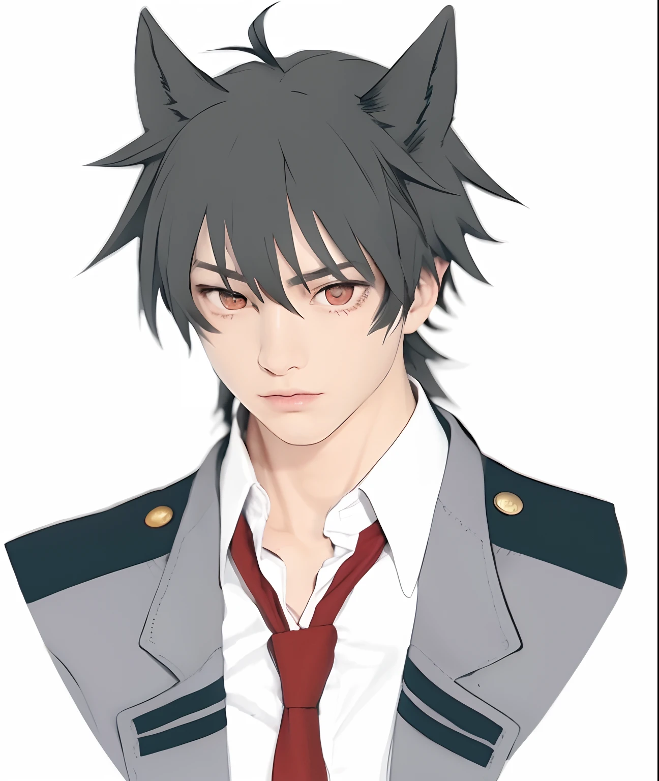 1boy, red eyes, werewolves, Gray hair