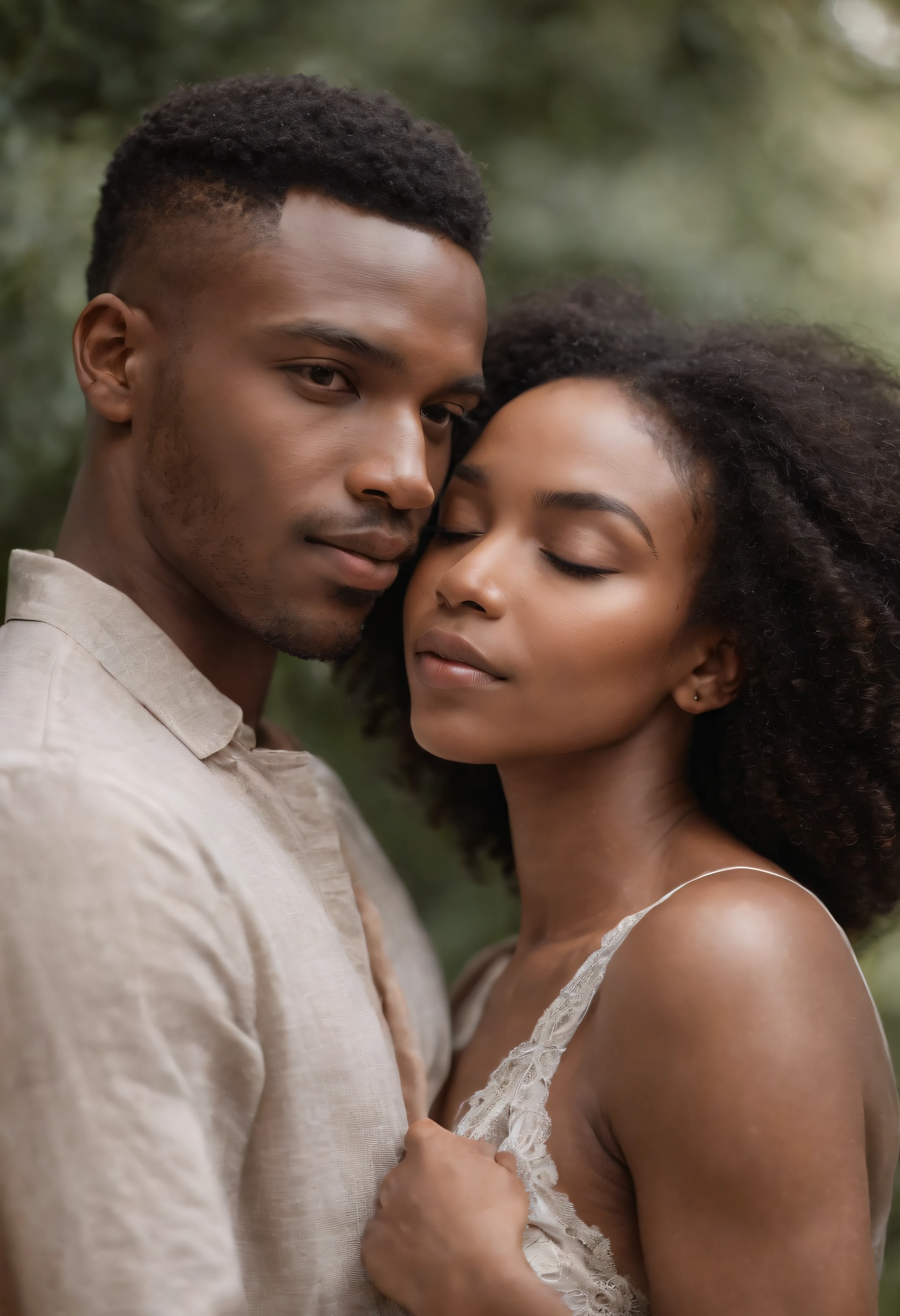 black girl, afro, beautiful, caucasian man, embrace, love, sensuality

The prompt is: "black girl with afro embracing a caucasian man, radiating love and sensuality"

- The main subject of the image is a black girl with an afro hairstyle.
- The black girl is seen embracing a caucasian man.
- The image should evoke a sense of love and sensuality.
- The girl's afro hairstyle should be detailed and well-defined.
- The man's facial features should be visible and realistic.
- The girl's skin should have a beautiful complexion.
- The scene should be filled with warm and soft lighting, emphasizing the connection between the girl and the man.
- The color tones of the image should be vibrant and rich, with an emphasis on warm hues.
- The image should have a realistic and detailed rendering, capturing the textures and details of the subjects' faces and bodies.
- The overall image quality should be of the highest standard, with a resolution of 4k or higher.
- The image should have a realistic and natural background, complementing the emotions portrayed in the embrace.
- The art style of the image can be a mix of portraiture and realism, highlighting the beauty of the subjects.
- The image should have a subtle bokeh effect, softening the background and bringing focus to the subjects in the embrace.

Please note that this prompt is just a suggestion, and you can make adjustments or additions based on your own artistic interpretation. Remember to adhere to the prompt format and include the necessary tags to describe the various aspects of the image.